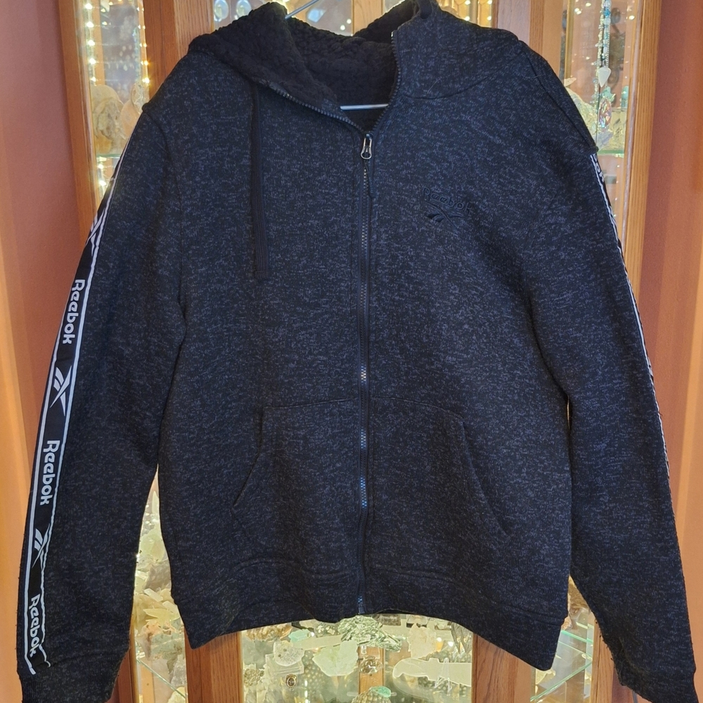Reebok Black Heather Zip-Up Hoodie with Logo Tape Sleeves